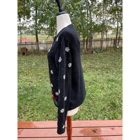 Christmas Black Holiday Cardigan Sweater Size Medium Victoria Jones - Picture 8 of 9